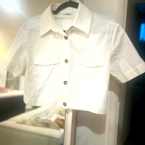 White Button-Up Cropped Shirt - Picture 1 of 8